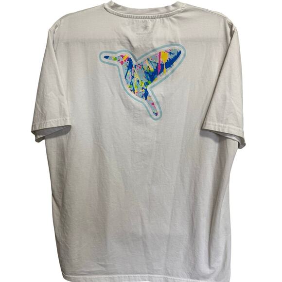 Birddogs Splatter Graphic Tee Shirt Short Sleeves Crewneck White Blue Size XL - Picture 7 of 10